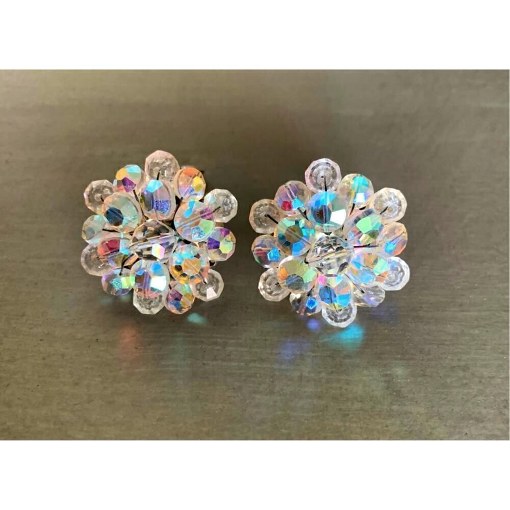 Rainbow AB Crystal Screwback earrings, in Silver, Unmarked
